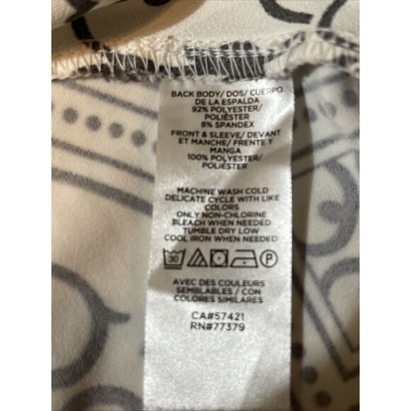 ANN TAYLOR Petites Women’s Size XSP Top White Black Print Polyester Spandex - Picture 4 of 5